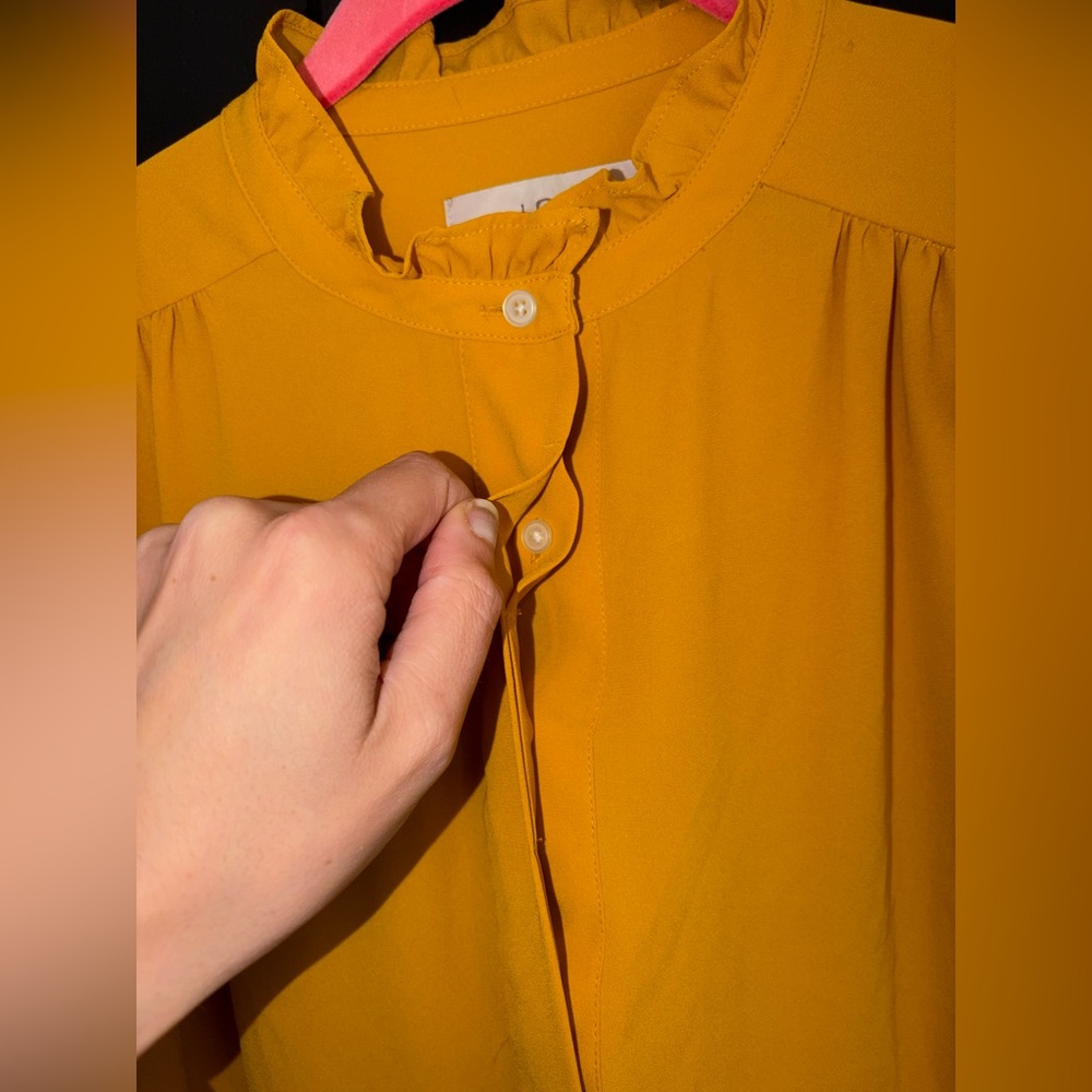 LOFT Women's Ruffled mustard Top - Picture 2 of 6